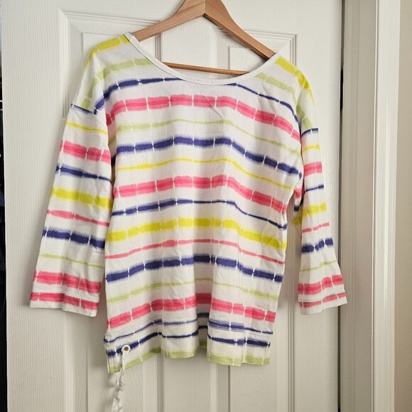 T by‎ Talbots Women's Size XL Tie Dye Striped White Shirt 3/4 Sleeve - Picture 6 of 10